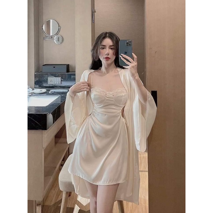 Đầm Ngủ Nữ 2 dây Sexy lụa satin - latin Siêu Mát, hàng thiết kế lụa cao cấp