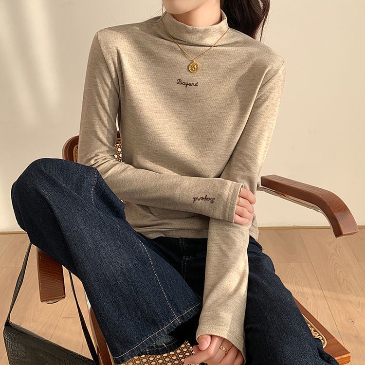 Áo Thun Tay Dài Cổ Cao Ôm Dáng In Chữ Thời Trang Mùa Thu Mới Cho Nữ