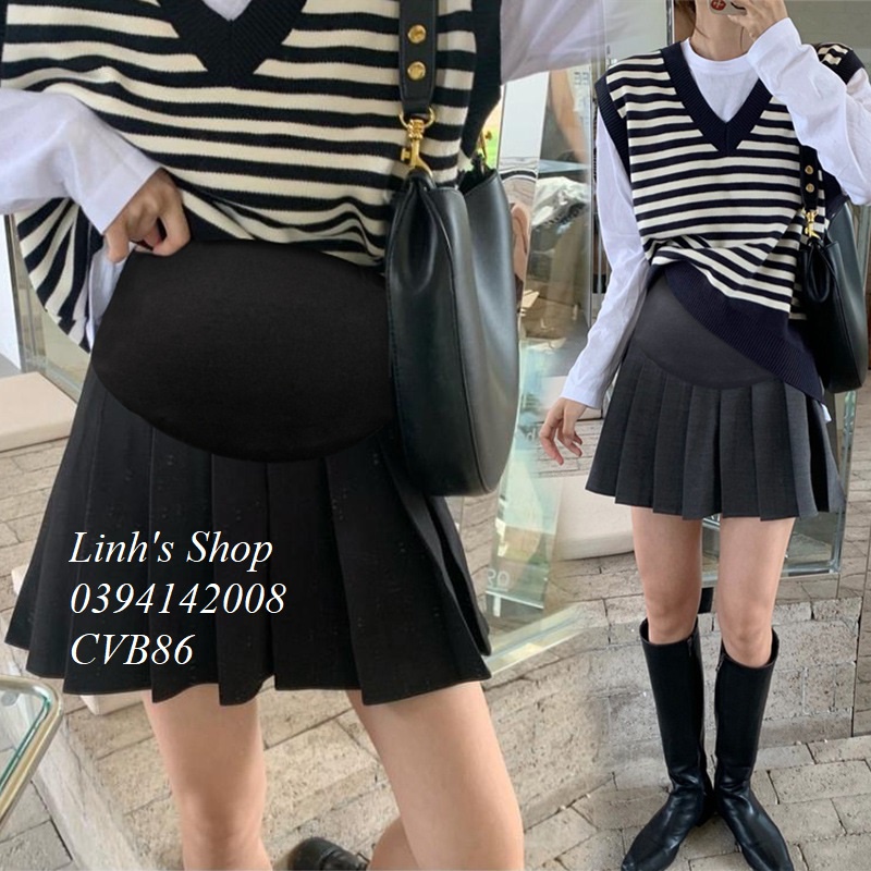 Chân Váy Bầu Vải Xếp Ly Cao Cấp CVB86