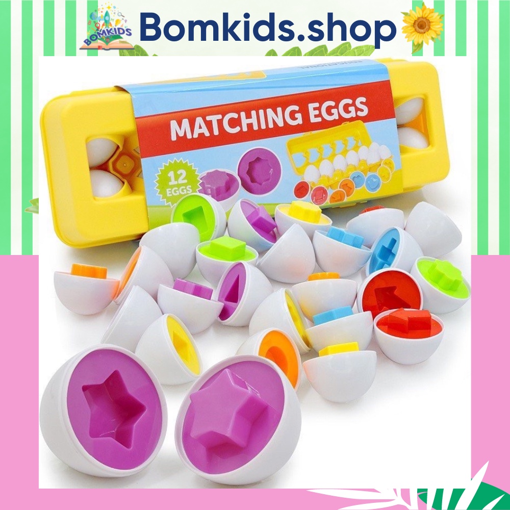 Trò chơi trứng Matching Egg ⚡ SIÊU HOT ⚡ Set trứng ghép đôi đầu đời cho bé loại cao cấp có khay đựng 12 quả to