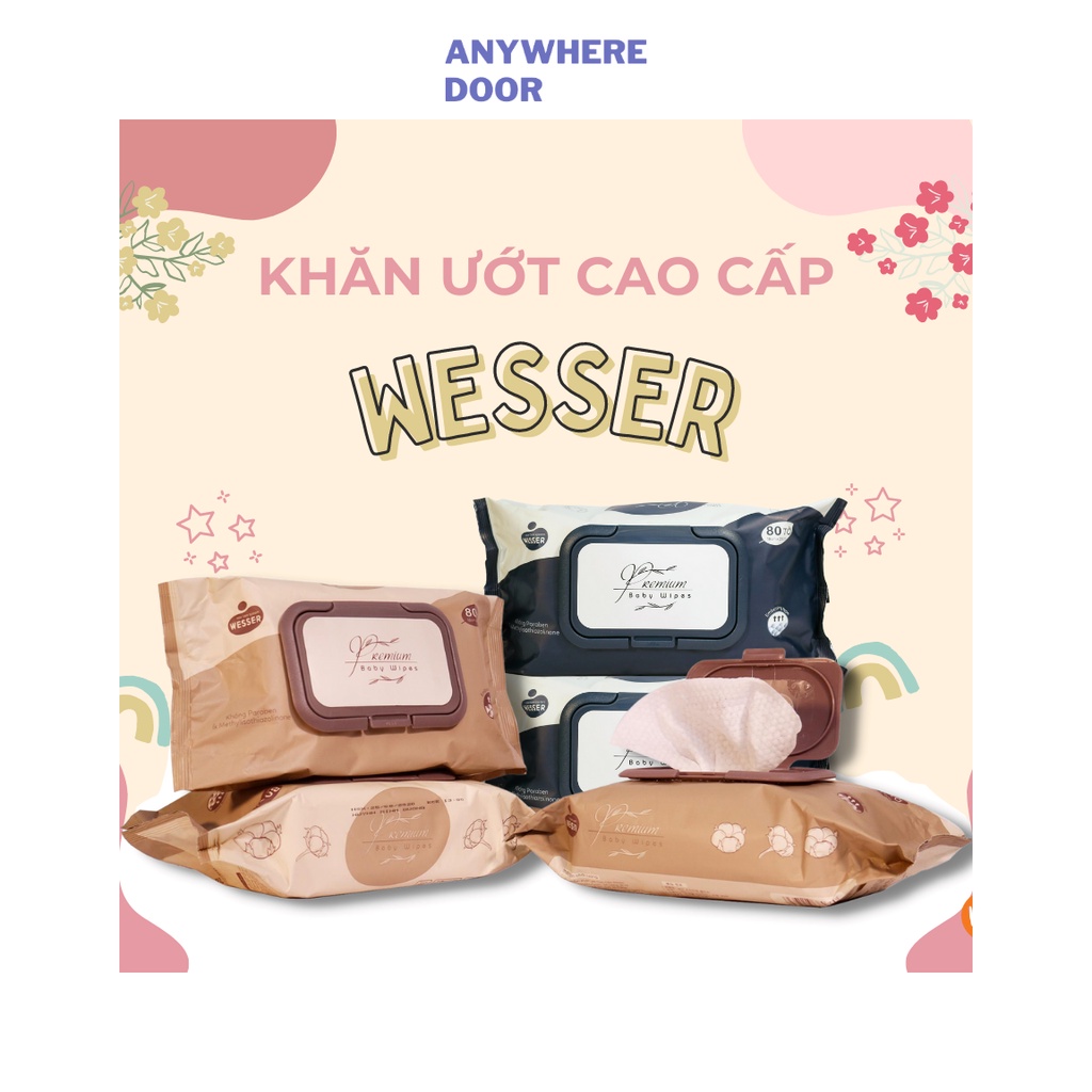 Khăn ướt cao cấp Wesser không hương 80 Tờ/72 Tờ