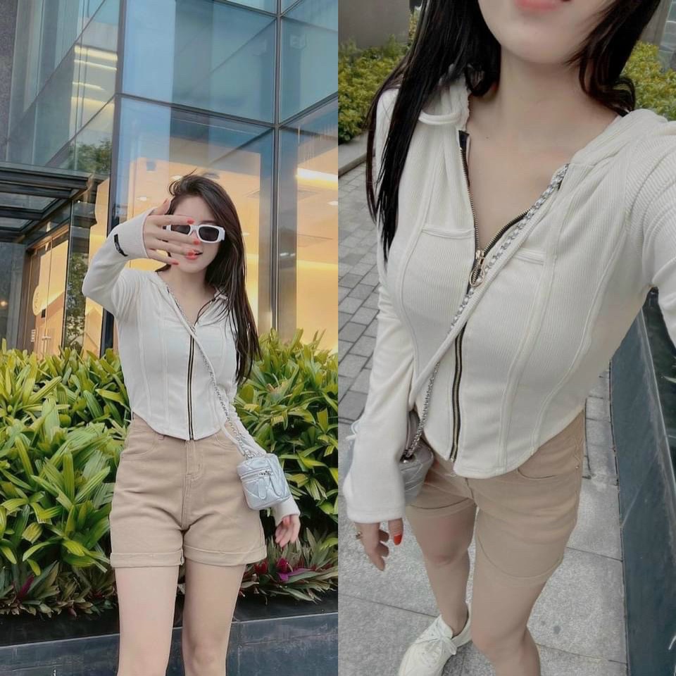 Áo khoác lửng chống nắng vạt bầu dây kéo vải thun gân dày dặn ôm body phong cách trẻ trung, năng động TU