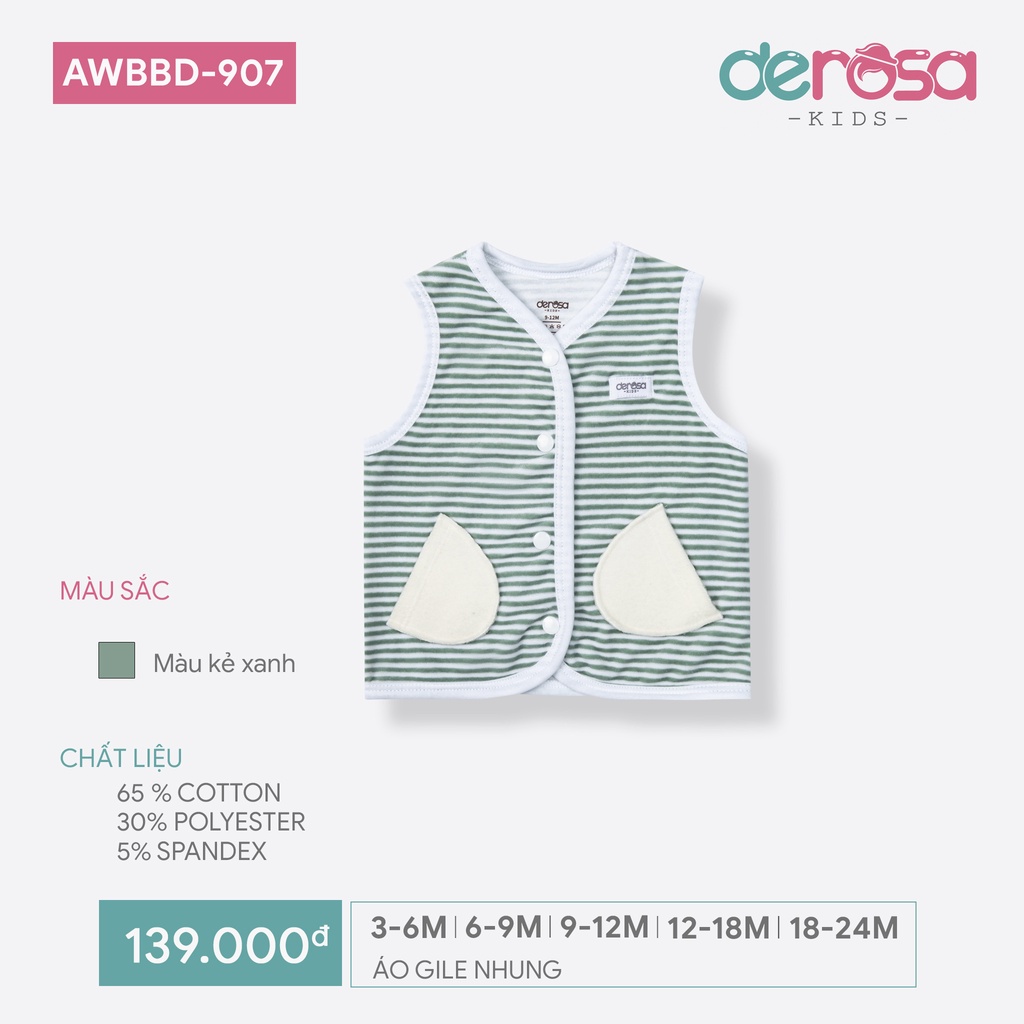 Áo gile cho bé gái và bé trai DEROSA KIDA chất liệu cotton cho bé 3 - 24 tháng AWBBD907A
