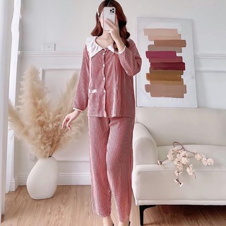 Bộ Bầu Và Sau Sinh Larosa Dài Tay Kẻ, Cổ Sen Ren Siêu Xinh, Có Khoá Kéo Cho Bé Ti LAV001