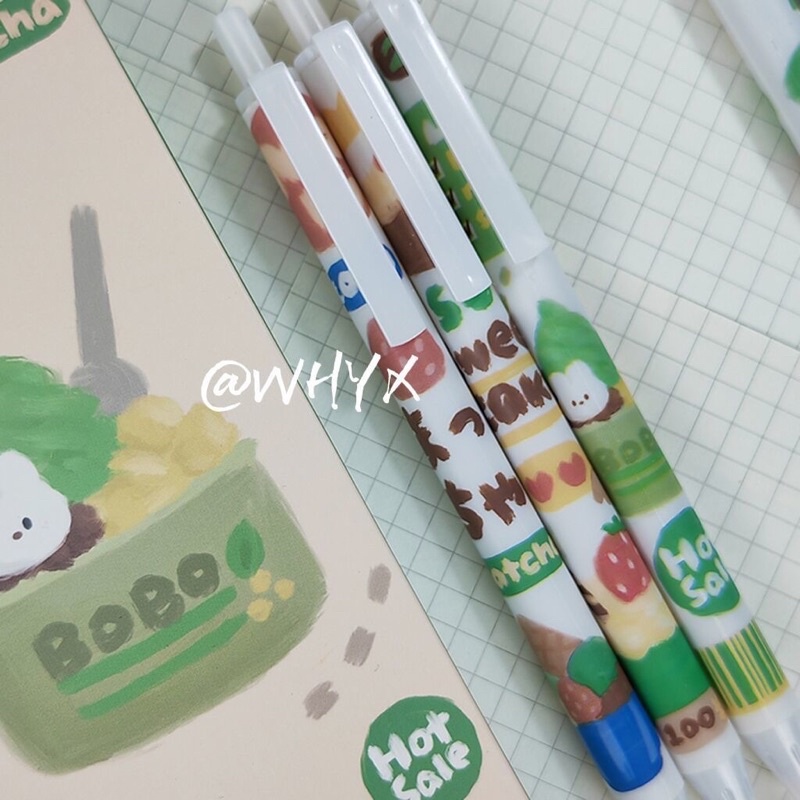 Bút gel bấm, Mực Đen Ngòi 0.5 mm Matcha (có bán lẻ và set 6)