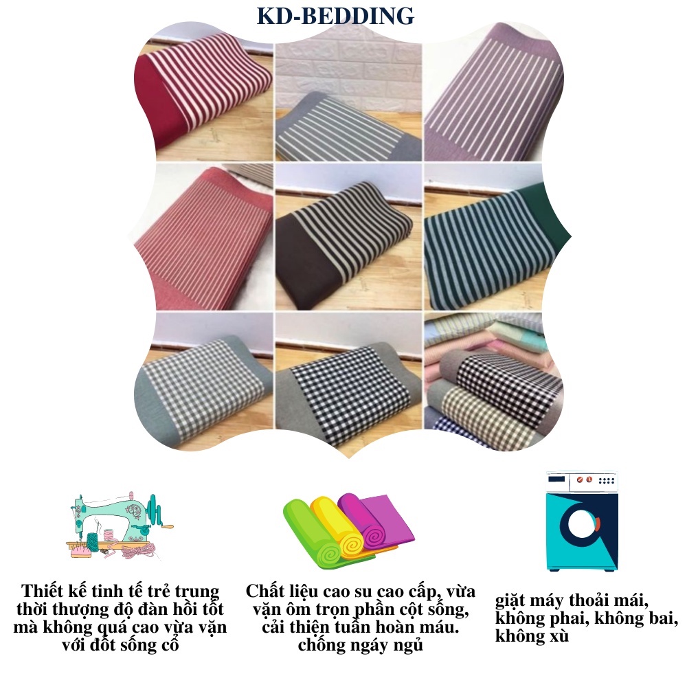 Gối kẻ sọc cao su người lớn nhập khẩu chống mỏi vai gáy cao cấp KD BEDDING kích thước 40 x 60cm