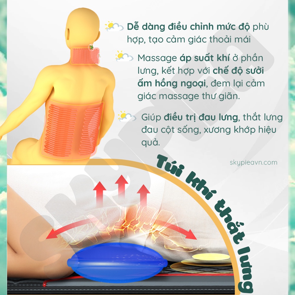 Đệm massage toàn thân hồng ngoại da PU - mát xa cổ, vai, gáy - gối massage TC-2214