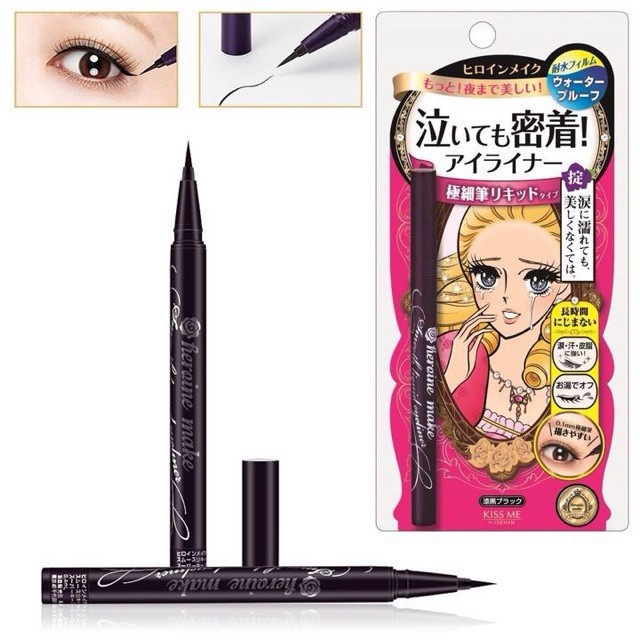 Bút Kẻ Mắt nước Kissme chống trôi Heroine Make Smooth Liquid Eyeliner Super Keep nét sắc mảnh 0.1mm freeship toàn quốc