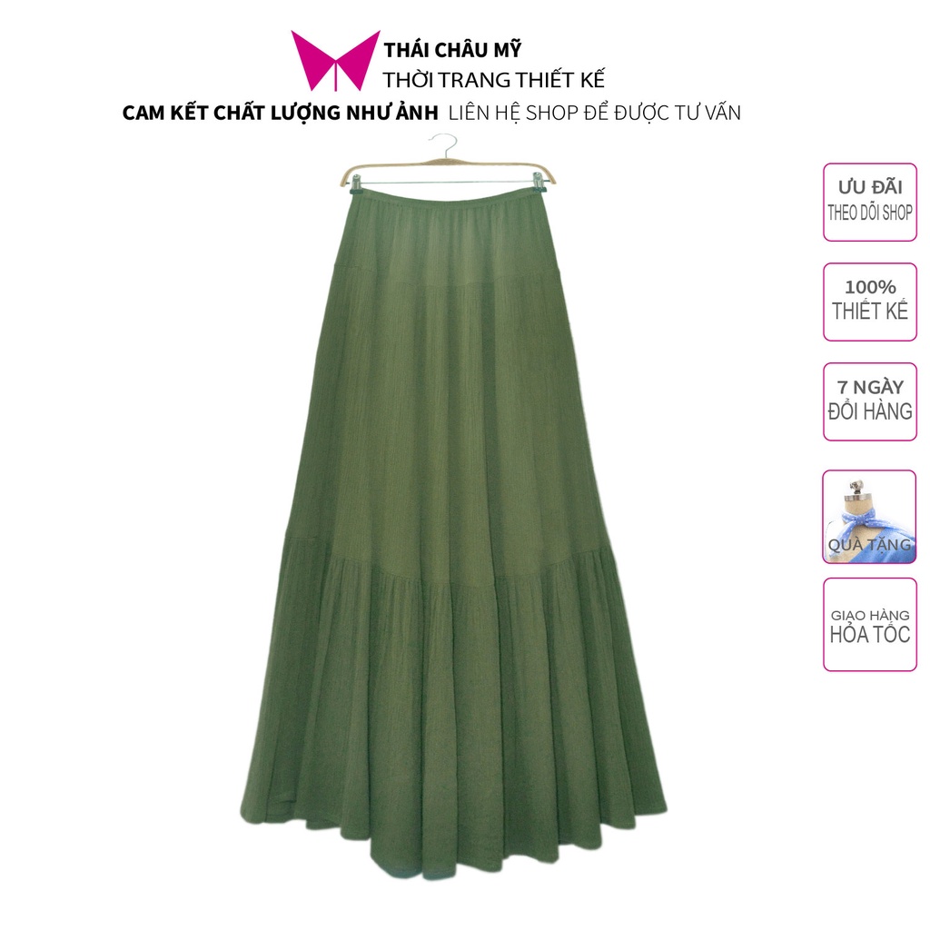 Chân váy dài màu trắng đen rêu, chân váy maxi dáng dài thời trang công sở Thái Châu Mỹ