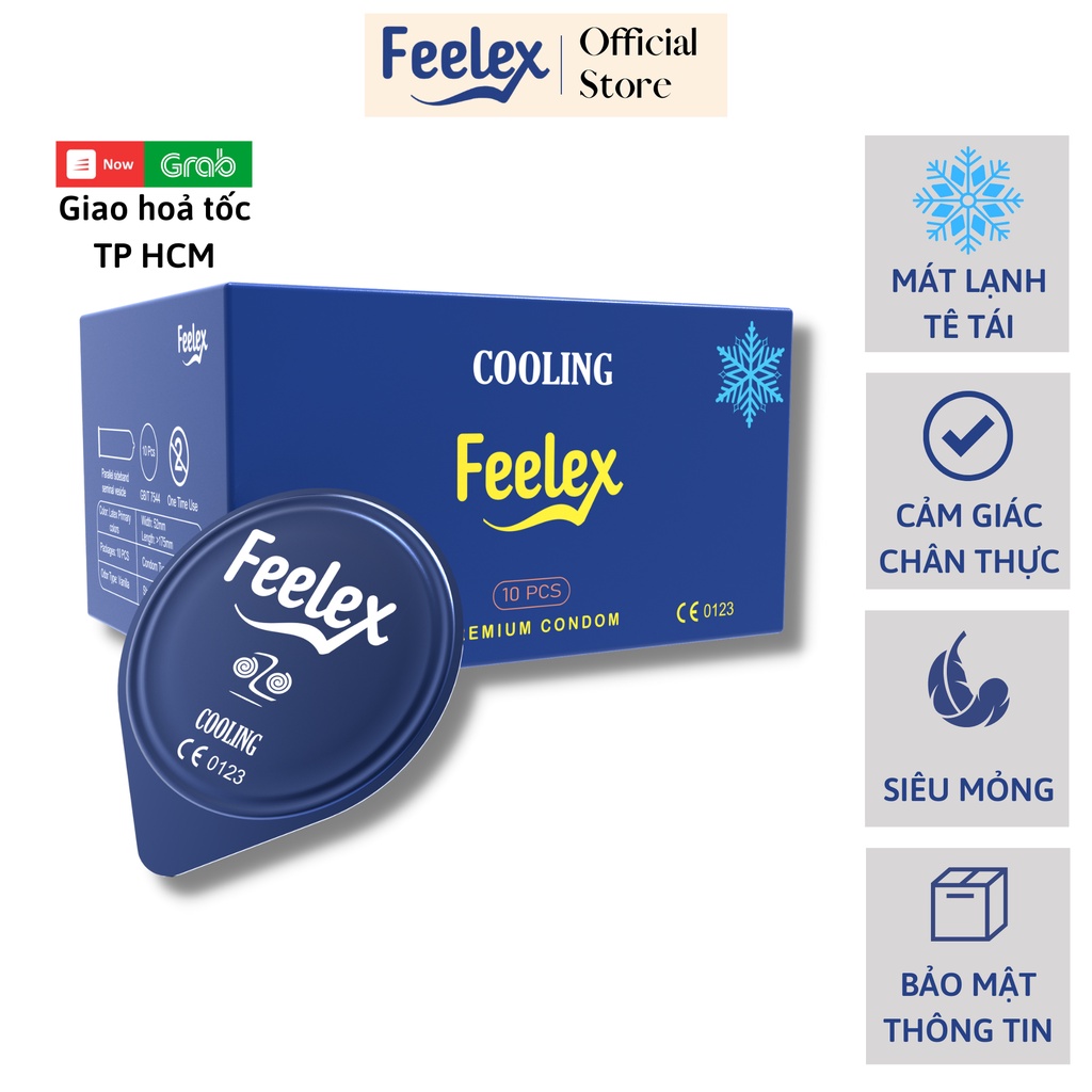 Bao cao su Feelex Cooling siêu mỏng, mát lạnh, cảm giác chân thật, hộp 10 bcs - olo store