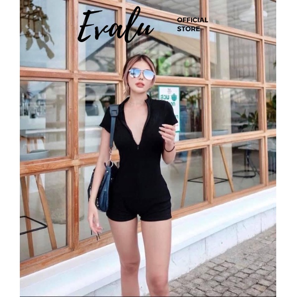 Bộ bikini liền thân dây kéo, đồ bơi 1 mảnh, bodysuit dây khóa kéo áo có tay dáng quần kín đáo EVALU STORE