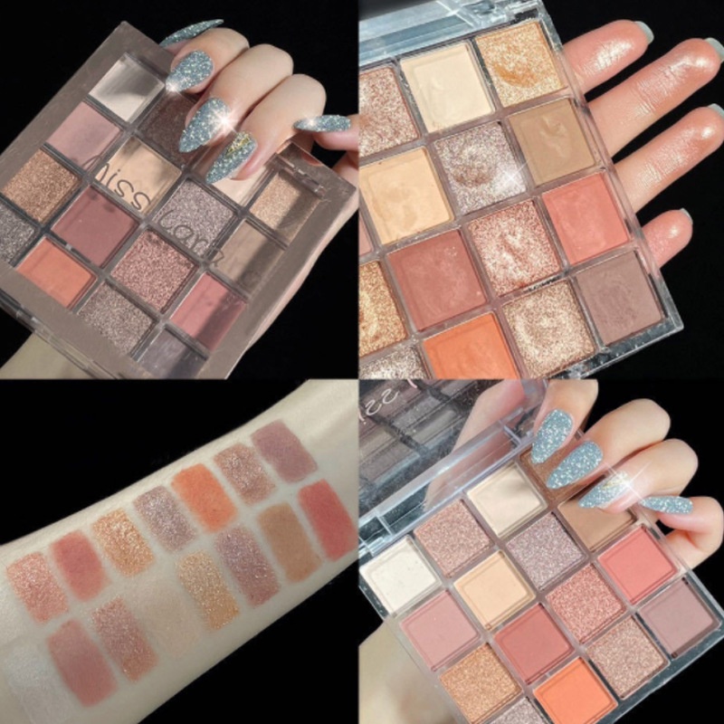 (02# Bảng Phấn Mắt Miss Lara 16 Màu Trà Sữa Đào Nóng Bỏng Tông Đất Lấp Lánh