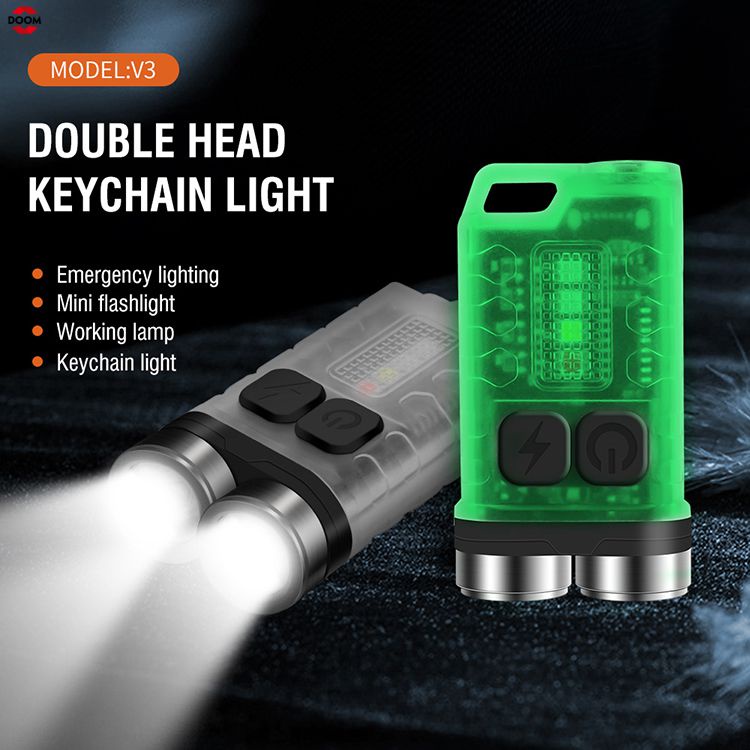 Móc Khóa Đèn Pin Torchlight Dạ Quang Sáng Khẩn Cấp Sạc Chống Thấm Nước 900 Lumen Sáng Đèn Pin Mini Mặt Công Việc Nhẹ Đèn Sạc Usb sáng 【Doom】