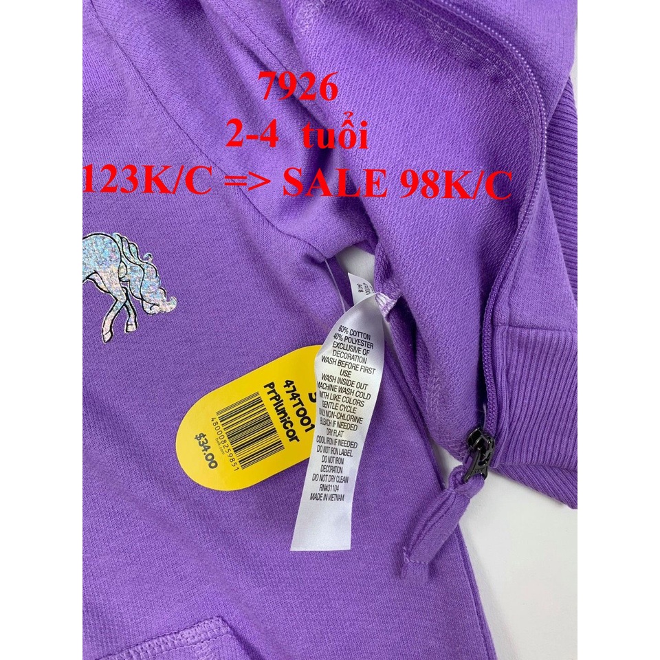 * Mã 7926: Áo khoác Da cá Kéo Khoá có nón Mũ Ngựa Pony bé gái.