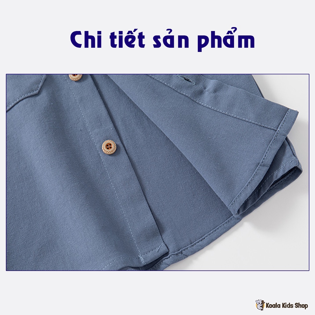 Áo sơ mi cotton dài tay bé trai WELLKIDS chất đẹp phù hợp phối đồ ghi lê cho trẻ em từ 1-7 tuổi