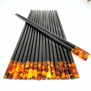 Đũa gỗ mun sừng cao cấp - đầu tròn phát quang sáng cao cấp - bộ 10 đôi