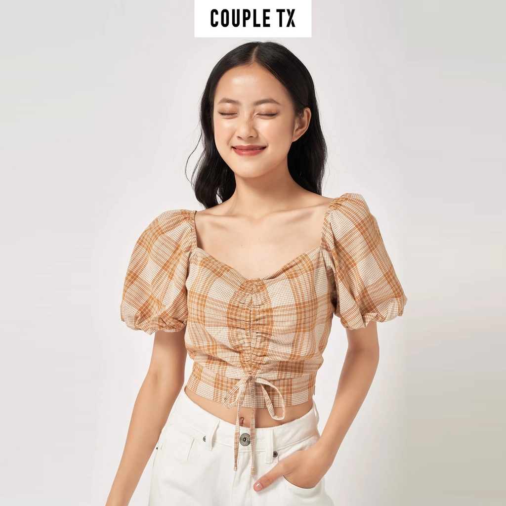 Áo Croptop Nữ Couple TX Caro Tay Phồng WBL 2002