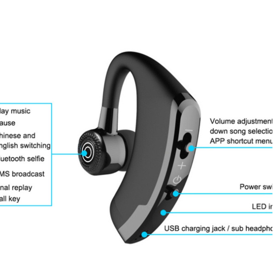 Tai nghe Bluetooth V9 cao cấp màu đen sang trọng, pin trâu, chống nước, chống ồn, phong cách thể thao