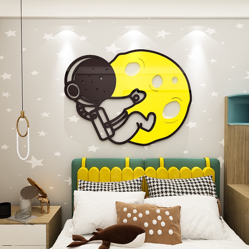 Đồng Hồ Dán Tường Tự Dính Hình Phi Hành Gia 3D Bằng Acrylic Trang Trí Phòng Ngủ Cho Bé Trai