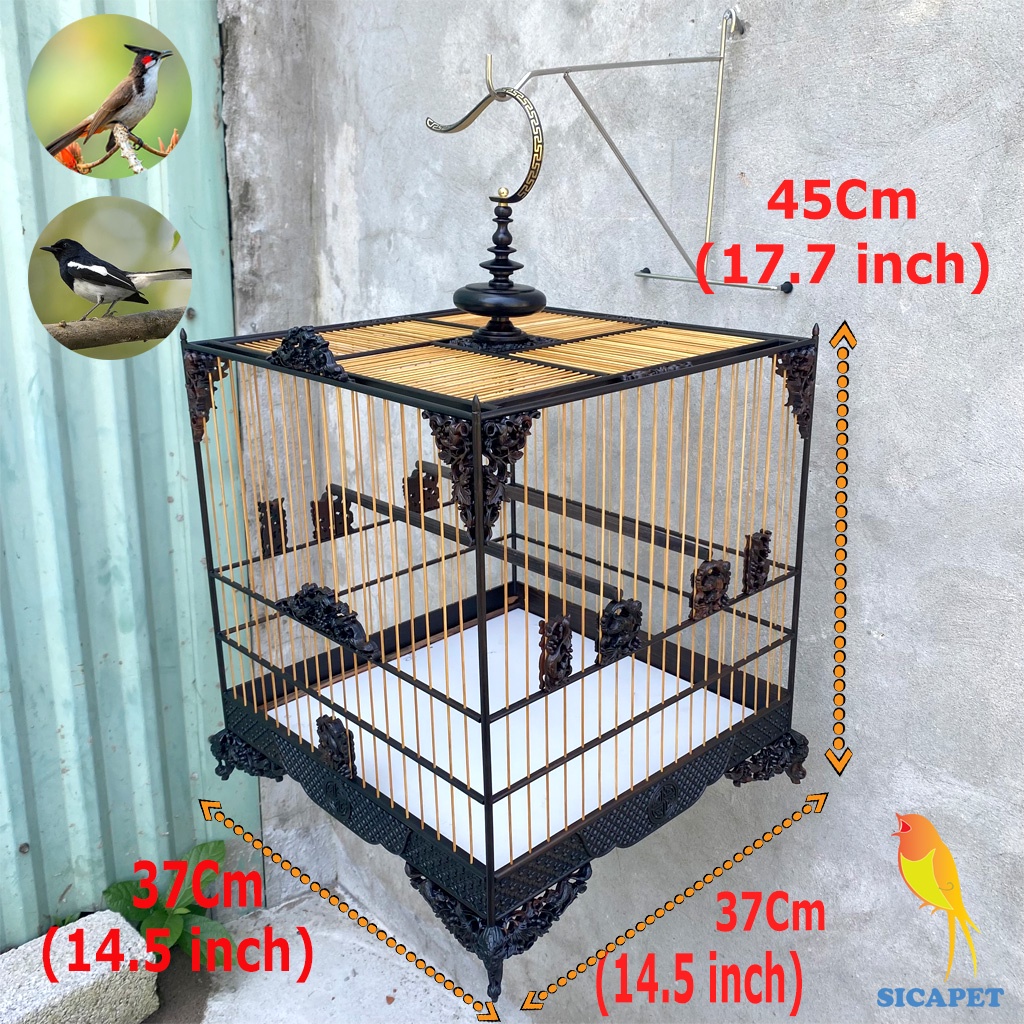 Lồng chim Chào Mào - chim Chòe Than chất liệu gỗ Mun cao cấp, Lồng vuông mun chim Chào Mào, chim Chích Chòe đẹp SICAPET