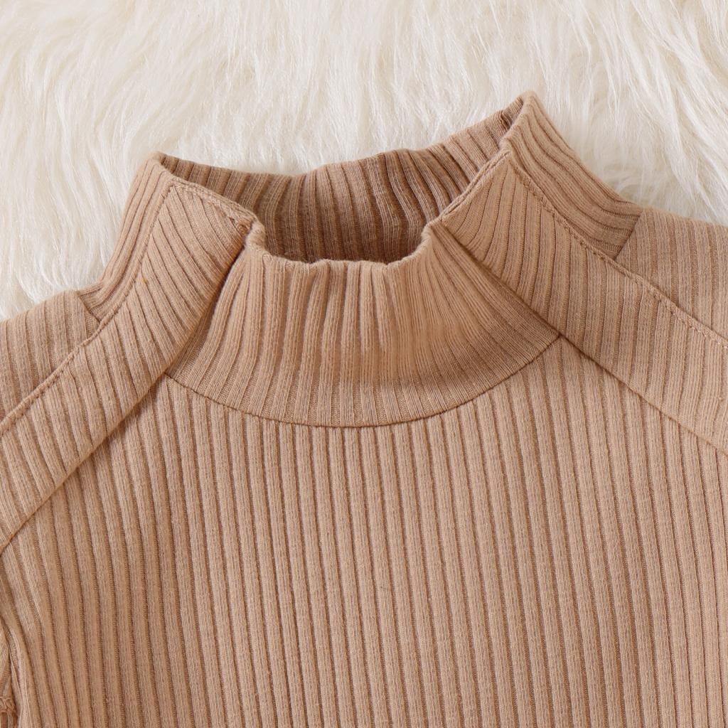 Set Áo Thun Tay Dài Cổ Cao + Chân Váy Caro Phối Bèo Thời Trang Mùa Thu Cho Bé Gái 6 Tháng-4 Tuổi