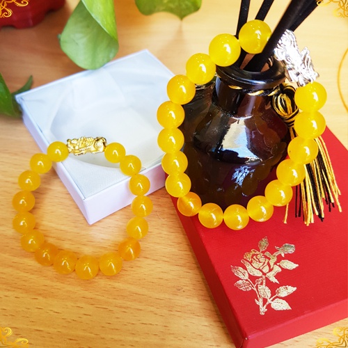 Vòng đá phong thủy màu vàng mix tỳ hưu tài lộc hợp nam nữ mệnh thổ kim tặng dây kim xâu và hạt dự phòng