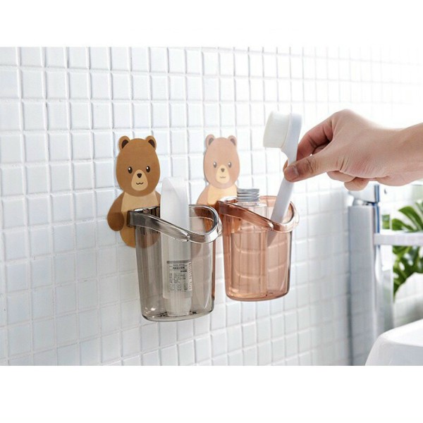 [SIÊU RẺ]Cốc gấu,cốc đựng bàn chải, kem đánh răng, cốc hình gấu dán tường có lỗ thoát nước