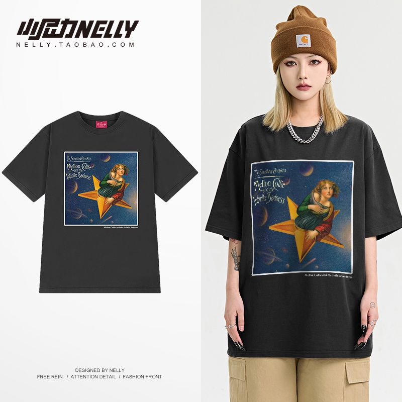 Áo thun tay lỡ NELLY cotton 4 chiều dáng unisex in hình Mellon Collie