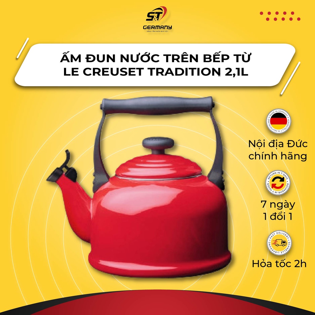 Ấm Đun Nước Trên Bếp Từ Nội Địa Đức Le creuset TRADITION Dung Tích  2.1L Thép Không Gỉ Tráng Men Tiện Lợi GermanySnT