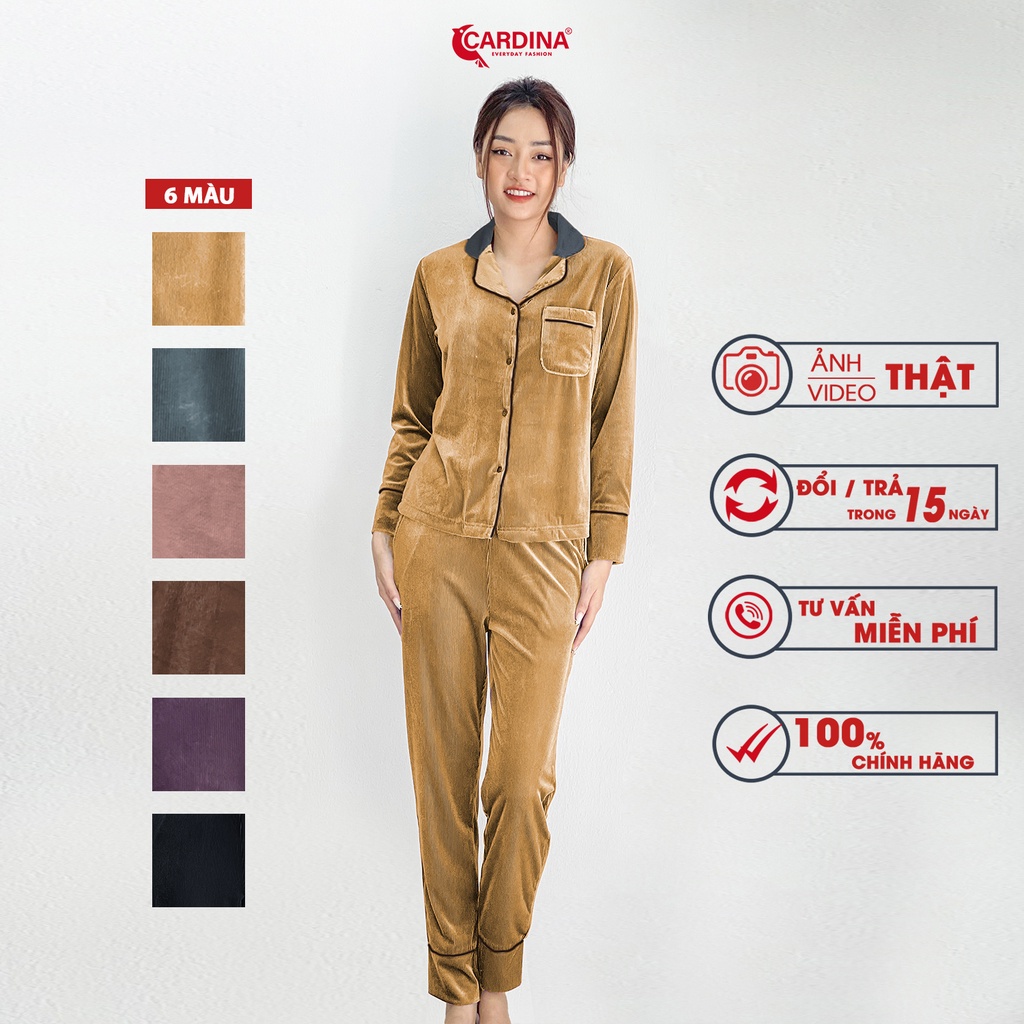 Đồ Bộ Nữ 𝐂𝐀𝐑𝐃𝐈𝐍𝐀 Pijama Chất Nhung Tăm Cao Cấp Áo Dài Tay Phối Cổ Quần Dài Kiểu Dáng Sang Trọng 1Pi22