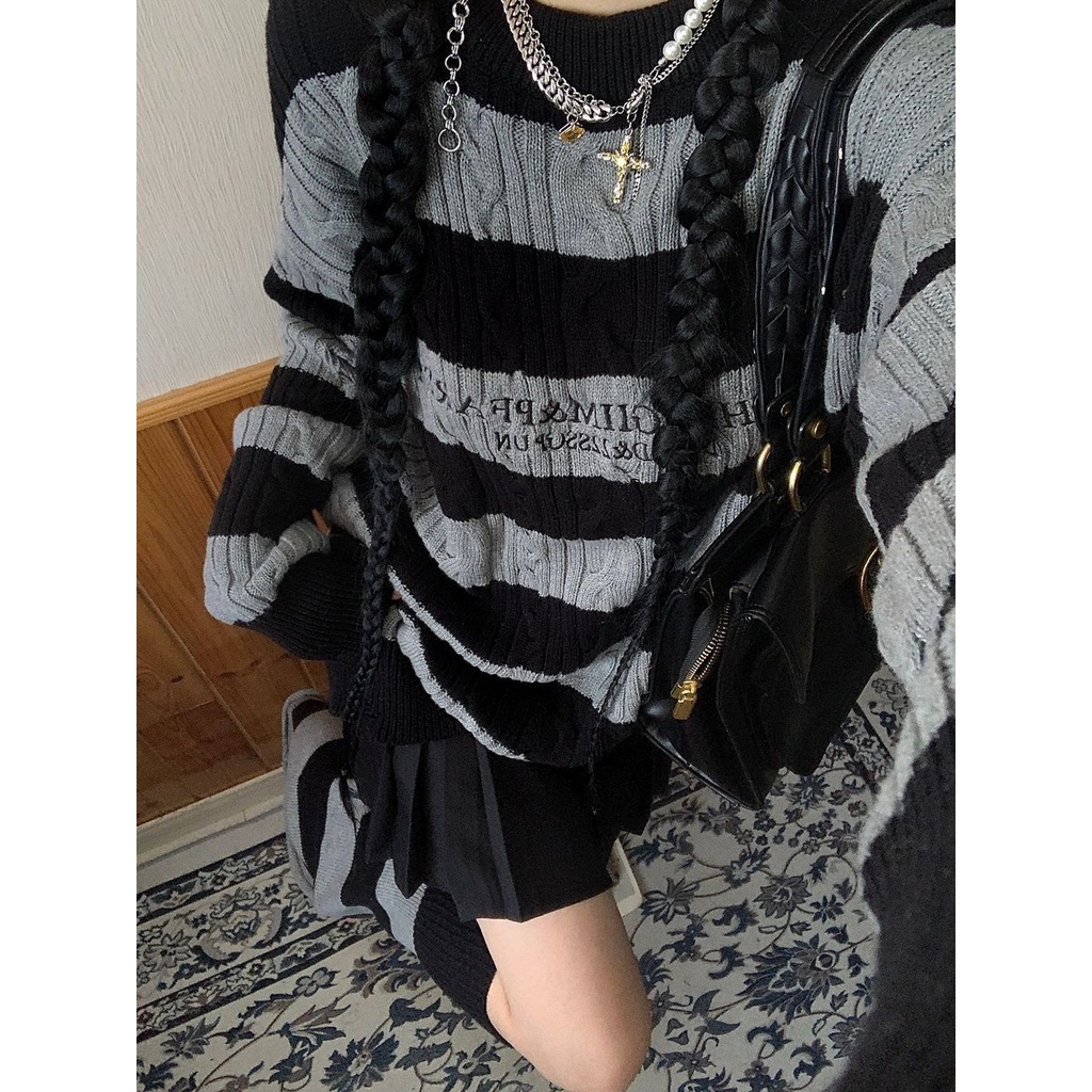 Áo Sweater Dáng Rộng Che Phủ Chân Phong Cách Harajuku Retro Mùa Thu Đông Cho Nữ ins Niche Read