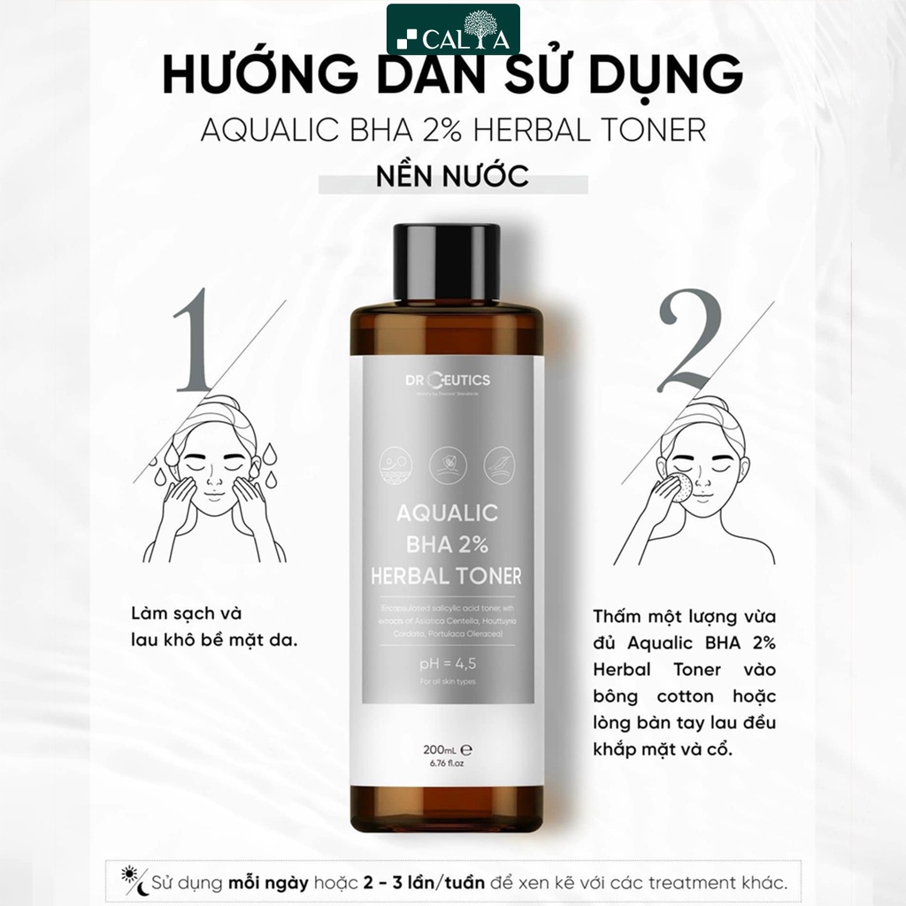 Nước Cân Bằng DrCeutics Aqualic BHA 2% Herbal Toner Kiểm Soát Dầu Nhờn, Giảm Mụn, Làm Sạch Sâu 200ml
