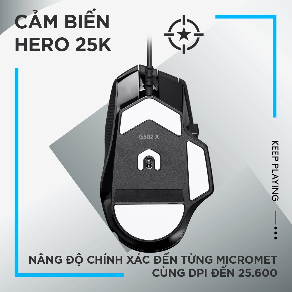 Chuột game có dây Logitech G502 X – Switch LIGHTFORCE hybrid, Cảm biến Hero 25K,13 nút macro