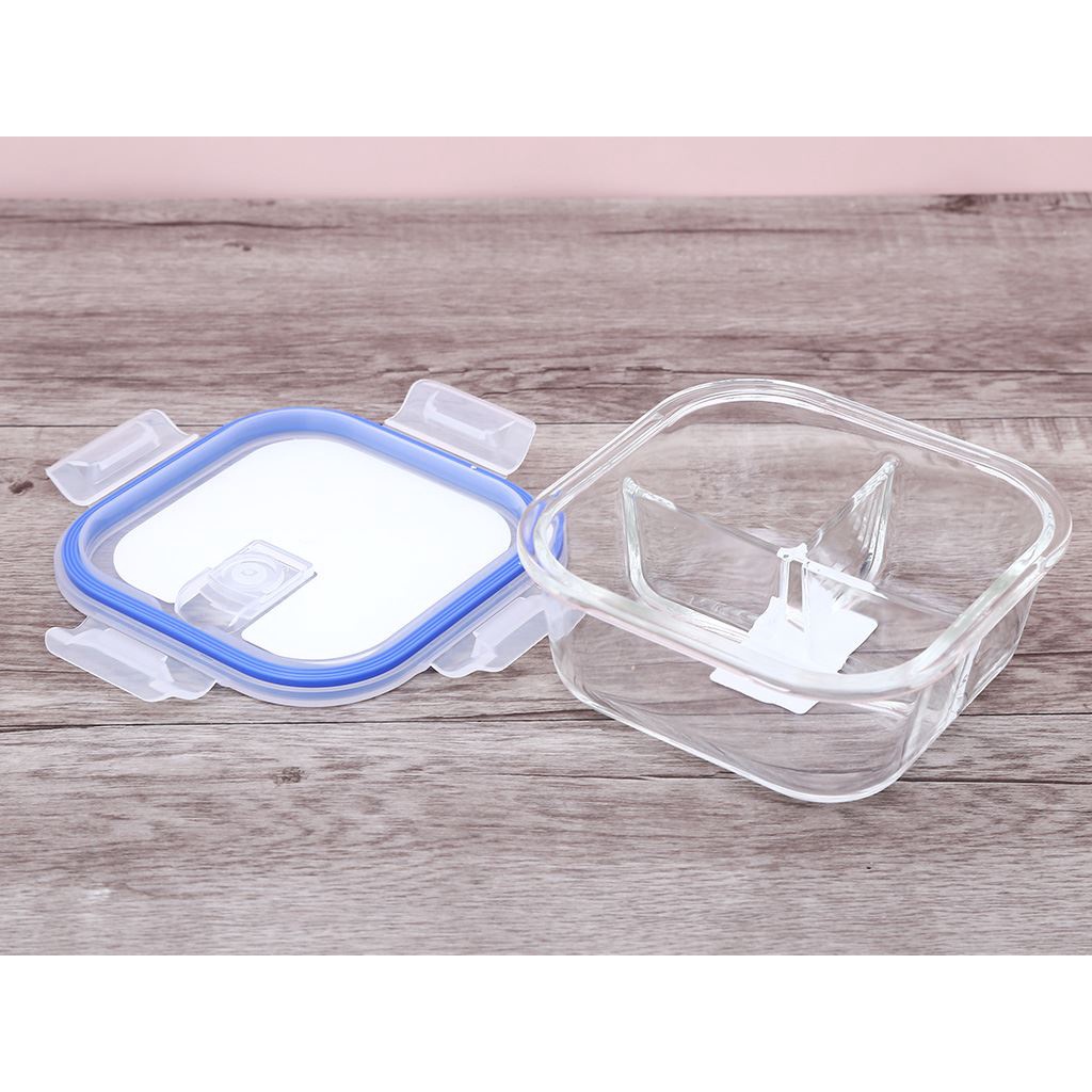 [ 3 Size] Hộp Thủy Tinh Chia Ngăn Hình Vuông, Hộp Thủy Tinh Cao Cấp Inochi Sử Dụng An Toàn Trong Lò Vi Sóng