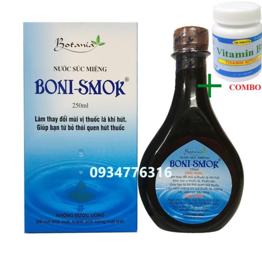 Combo Vitamin B1 chai 100 viên+ ✅ Nước súc miệng cai thuốc lá Boni-smok giúp cái thuốc lá 150-250ml