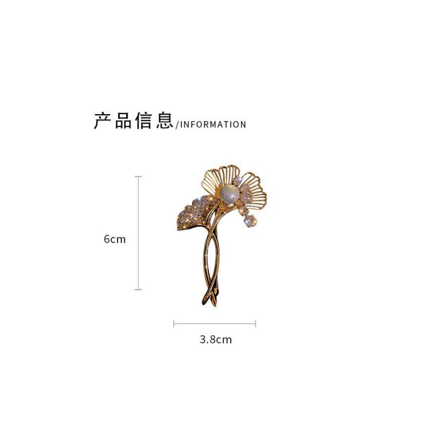 Trâm Cài Áo Hình Lá Đính Ngọc Trai Thời Trang Thu Đông