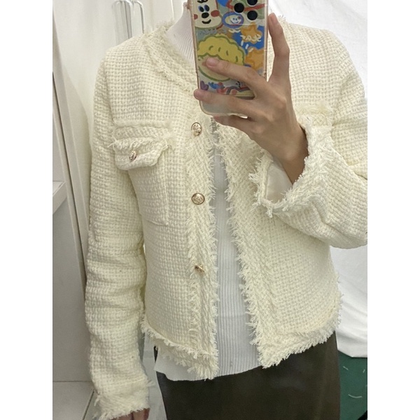 Áo khoác dáng ngắn vải dạ tweed thanh lịch