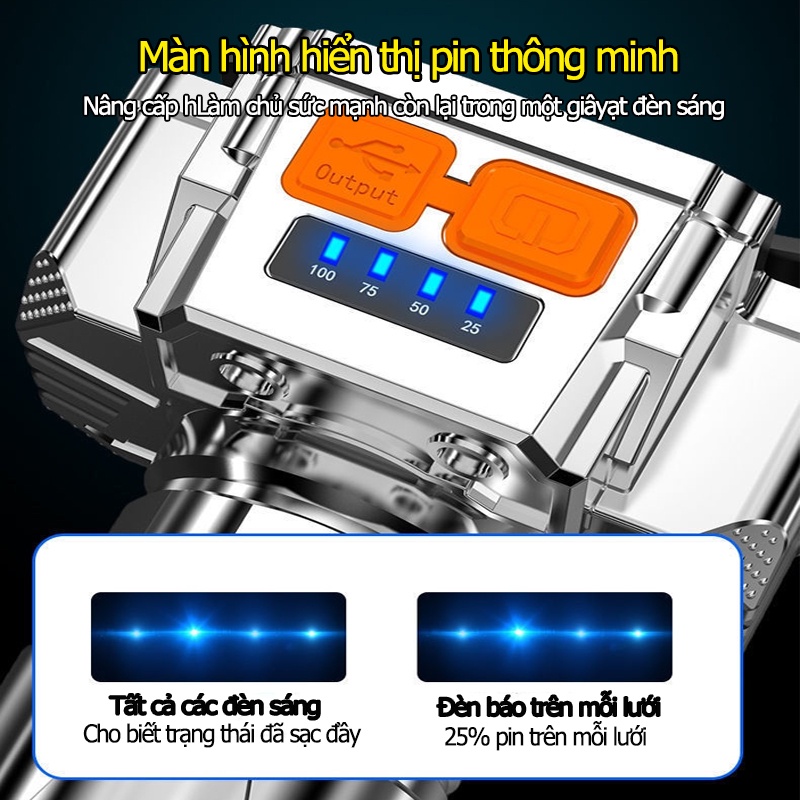 ĐÈN PIN LED ĐỘI ĐẦU KÍN NƯỚC SIÊU SÁNG  Đèn Pha LED Công Suất Cao Chống Thấm Nước Chuyên Dụng Cho Câu Cá
