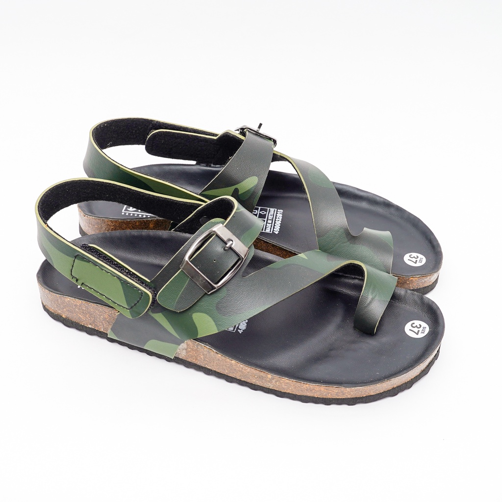 [Bản giới hạn] R20 - Sandal Birken Đế Trấu BIOLINE Camo Rằn Ri Unisex Nam nữ Quai Xỏ ngón đan chéo Da PU cao cấp