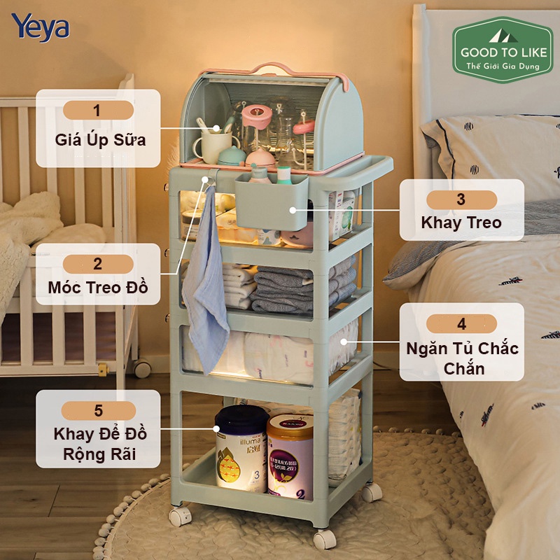 Kệ Để Đồ Sơ Sinh Đa Năng 4 Tầng Yeya Kết Hợp Giá Úp Bình Sữa Có Bánh Xe Siêu Tiện Lợi Cho Mẹ Và Bé.Xe Đựng Đồ Sơ Sinh