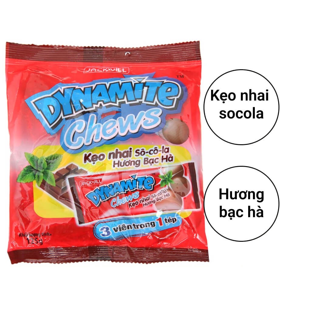 Combo 5 gói kẹo nhai DYNAMITE CHEWS socola hương bạc hà 125g / Kẹo nhai socola hương bạc hà DYNAMITE CHEWS 125g