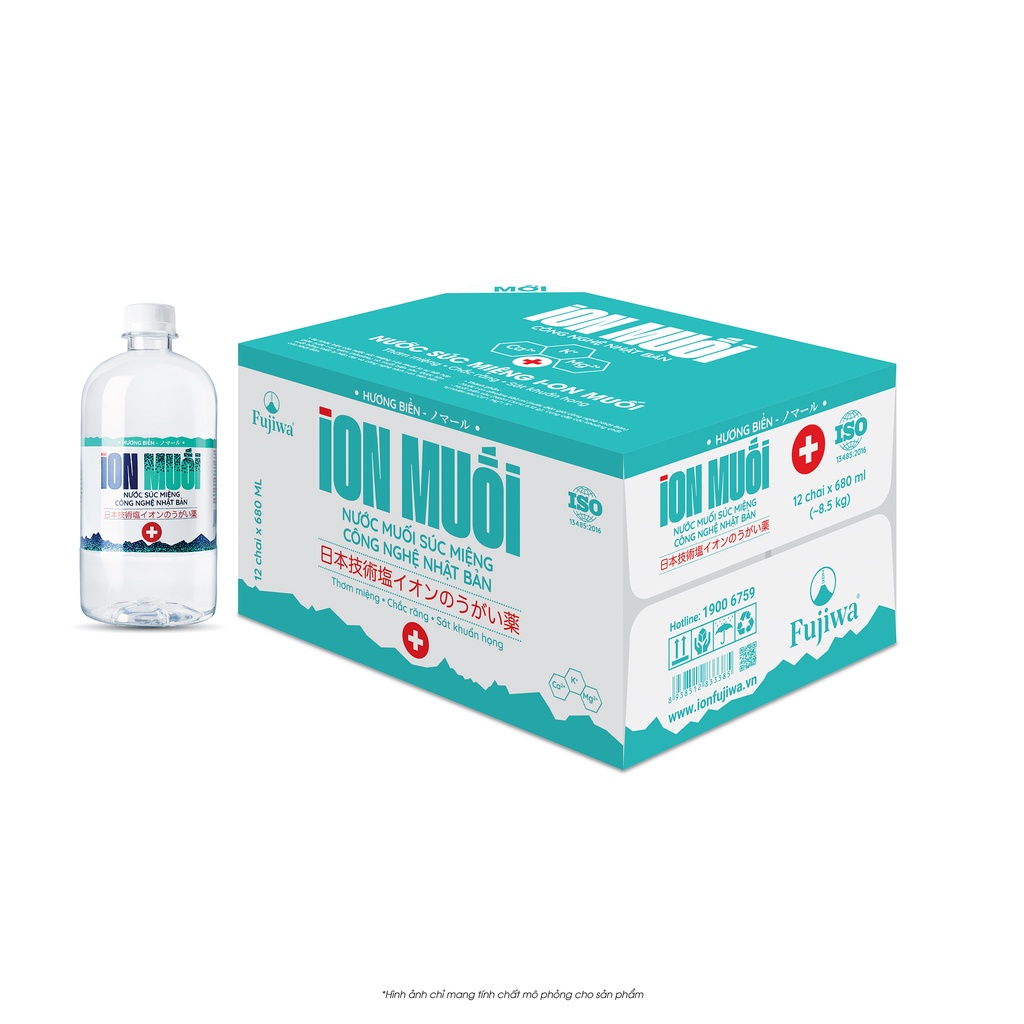 FUJIWA - Thùng 12 chai nước súc miệng iON MUỐI 680ml hương Bạc hà/BIỂN