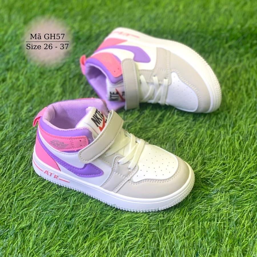 Giày thể thao cổ cao cho bé gái dáng sneark năng động và cá tính màu tím hồng thời trang 3 - 12 tuổi GH57