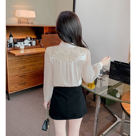 Áo Sơ Mi satin Tay Dài Có Đệm Hạt Ba Chiều Thiết Kế Sang Trọng Thêu Họa Tiết Ba Chiều Dành Cho Bạn Nữ