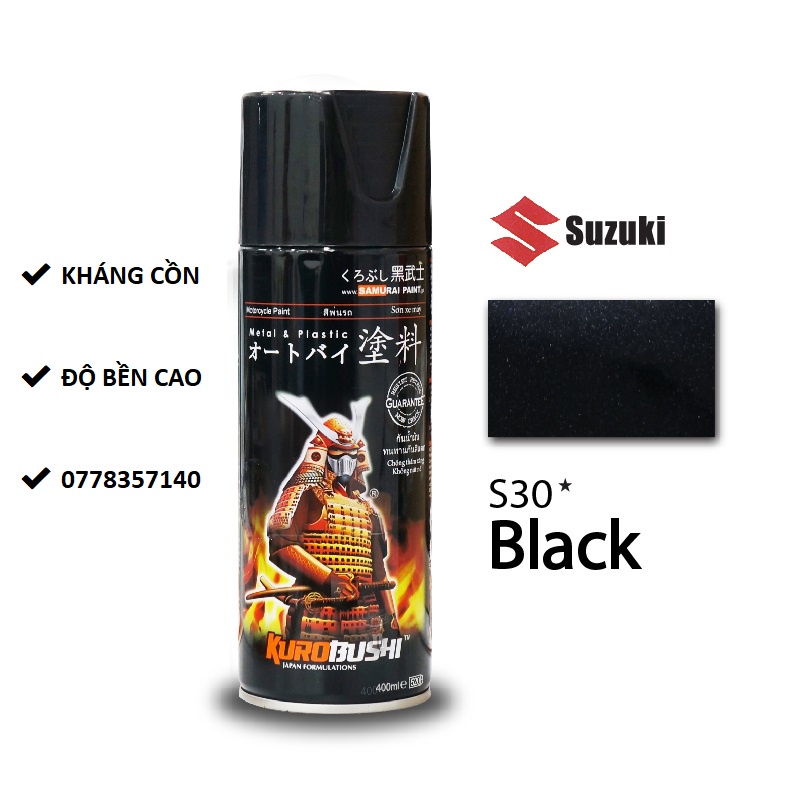 S30 Sơn xịt Samurai MÀU ĐEN