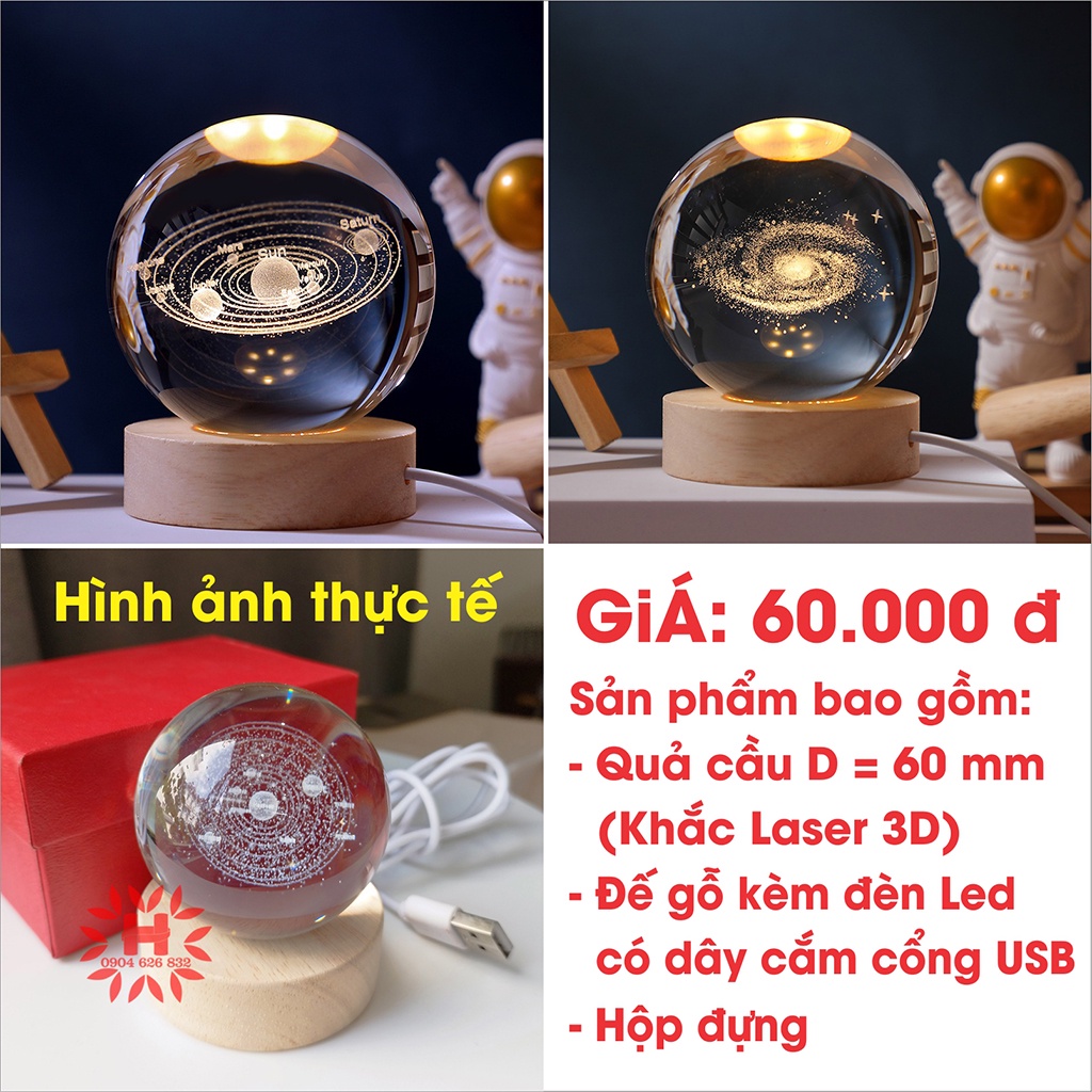 Đèn Ngủ 3D Quả Cầu Pha Lê làm Quà Lưu niệm, quà tặng sinh nhật