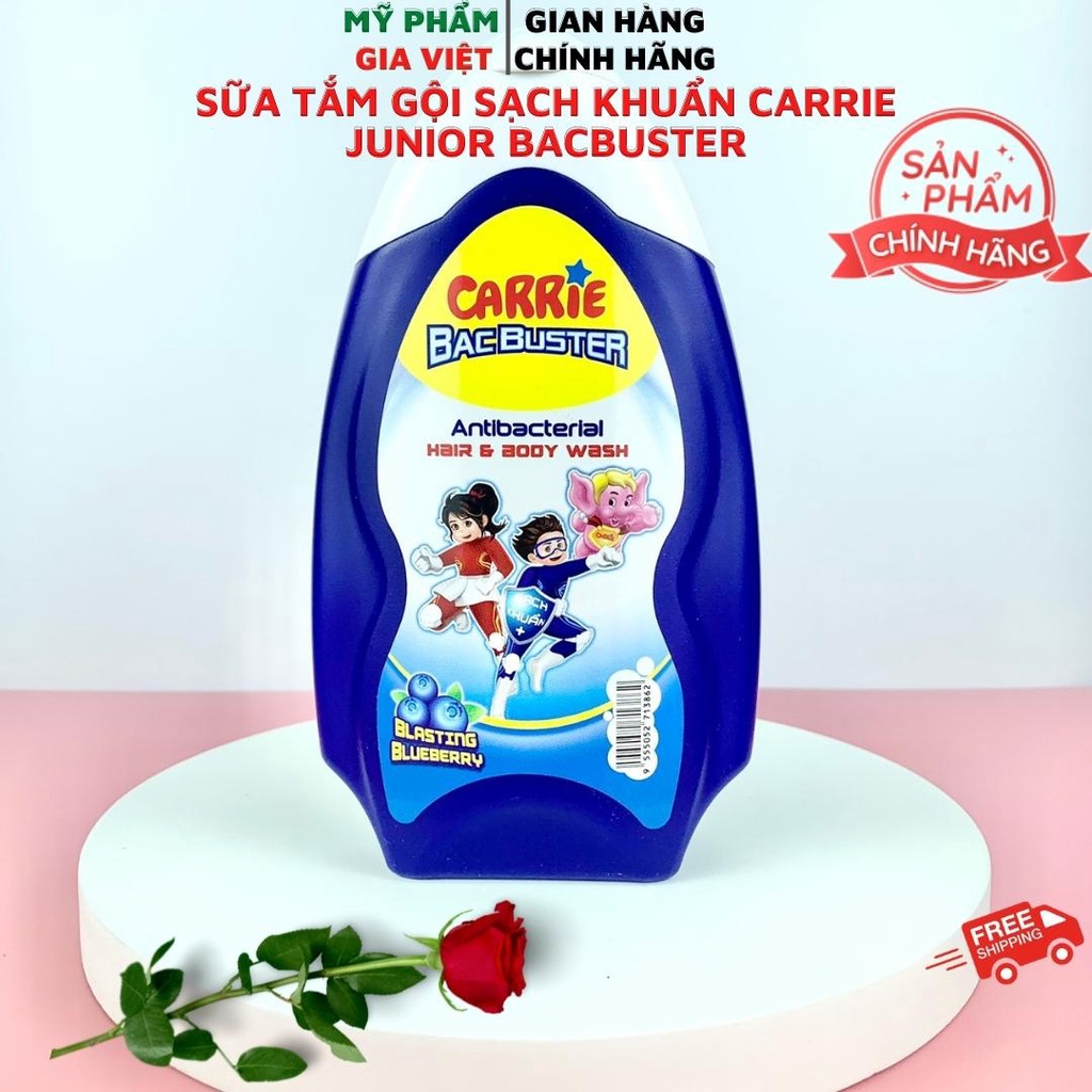 Sữa tắm gội sạch khuẩn Carrie Junior Bacbuster hương Blueberry/Strawberry chai 280g