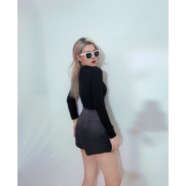 Áo cổ lọ tay dài xoăn lai thun bo gân, 2 màu