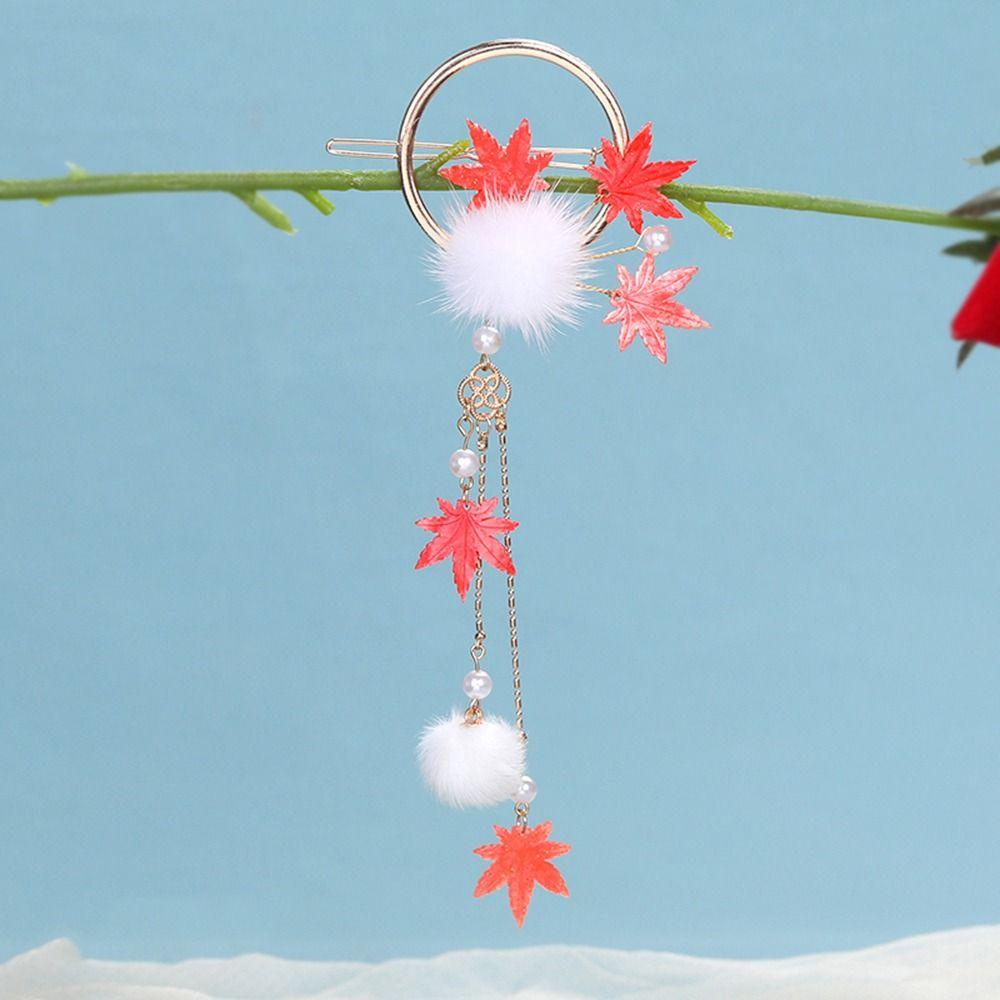 Kẹp Tóc Đuôi Ngựa Hình Lá Phong Phủ Lông Nhung Thời Trang Cho Nữ Giá Đỡ