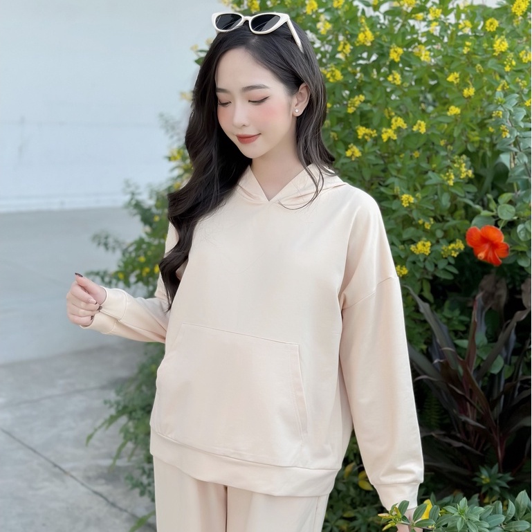 MEDYLA - Bộ đồ bầu mặc nhà Hoodie nỉ da cá có mũ dày dặn mặc được sau sinh -  DBH027